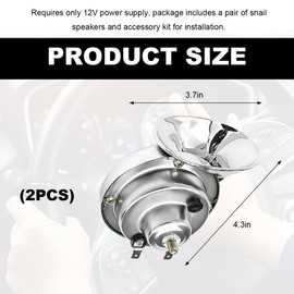 JUSTTOP 2PCS 300DB Super Loud Train Horns, 12V Waterproof Air Electric Snail Double Horn Replacement Kit, Automotive Universal Snail Train Horn Kit for Truck Car Motorcycle Boat (Silver)