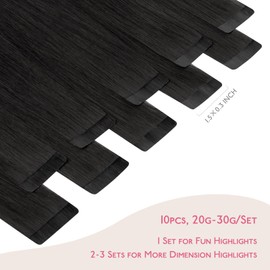 WENNALIFE Tape Extensions Real Hair Natural Black 10 Pieces Tape-In Extensions Real Hair 20 g 25 cm Invisible Hair Extensions Real Hair Invisible Straight Extensions Tape Refill Pack for Girls