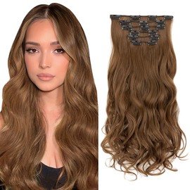 TESS Hair Extensions Clip in Natural Curly Heat Resistant Synthetic Fiber Hairpieces for Women UK 6PCS 16 Clips 22 Inch 150g #06 Light Brown
