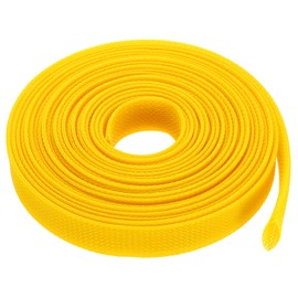 sourcing map Expandable Sleeving,1 3/16-inch 25ft Cable Sleeve, Yellow
