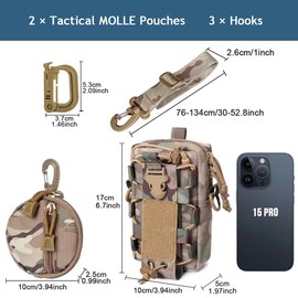MUCHER Molle Bag Tactical Shoulder Bag Molle Bottle Holder Durable Multifunctional Belt Bags with Shoulder Strap and 3 Hooks for Outdoor Hiking Hunting Camping Training (Camouflage)