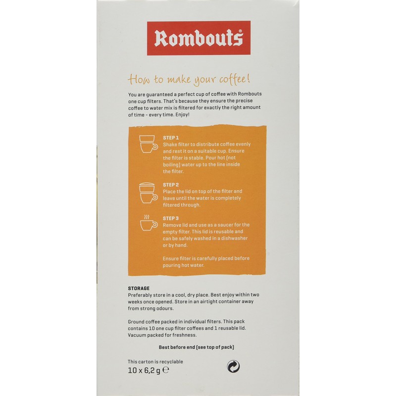 Rombouts Original Pure Ground Filter Coffee, 10x6.2g
