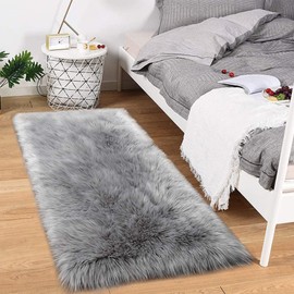 Faux Fur Rug Fluffy Rug Grey, Fluffy Carpet,Faux Sheepskin Rugs Floor Carpet for Bedrooms Living Room Kids Rooms Decor Bedside Rugs, Runner Rug for Hallway (Grey, 2 x 3 Feet)