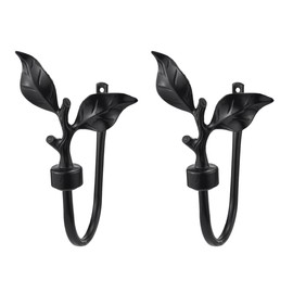 Gurtt 1 Pair Of Leaf Shaped Curtain Holdbacks Metal for Wall, Antique Brass Curtain Tieback Hook Pull Backs for Drapes Window Home Decoration, Black