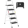 BONTEC 4-Step Ladder, Folding Step Stool with Tool Platform, Wide