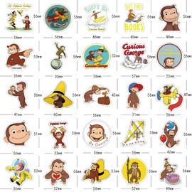 55 Pcs Curious George Monkey Storybook Cartoon Vinyl Waterproof Stickers for Water Bottle Laptop Motorcycle Skateboard Phone for Adults for Birthday Party Choice Decorative Supplies Favors