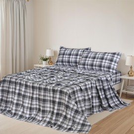 ZOYER Flannel Sheets California King Size - Soft & Comfy Deep Pocket Cotton Flannel Bedding, Fitted Up to 16", Double Brushed Cal King Bed Sheets Set, 4 Pieces, Carbon Grey Plaid
