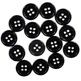 B-065 Black Buttons, 4 Hole Buttons, Basic Color Buttons, Shirt Buttons, Simple, Suit, Jacket, Buttons, 0.6 inch (15 mm)