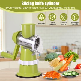 COZHYESS Rotary Cheese Grater, Vegetable Slicer with Three Drum Blades, Grater for Kitchen Faster and Easy Cutting, Rotary Drum Grater Ideal for Cheese, Cucumber, Carrot, Nuts, etc