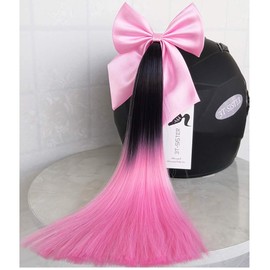 3T-SISTER Pigtails for Helmet with Bow Knot 14inch Helmet Ponytail Decoration for Motorcycle Bicycle Ski Helmet Accessories Reusable Suction Cup Design (Helmet not Included)