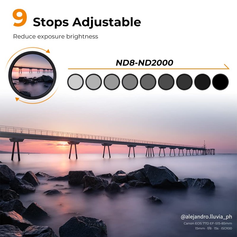 K&F CONCEPT 49mm Variable ND Filter Adjustable Fader Neutral Density