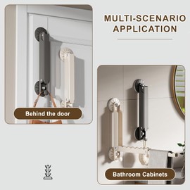 ZLLkeji Foldable Door Coat Rack with Suction Cup & Hooks, Wall Coat Hook, No Drilling, Space-saving, Bedroom, Bathroom Door, Door Hook for Hanging Clothes, Towels, Bathrobes, Hat, Black