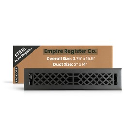 Empire Register Co 2x14 Inches Floor Register Vent Cover, Heavy Duty Walkable Steel Floor Vent Cover for Home Floor, Antique Style Textured Black Finish Floor Vents, Metal Damper Attached Air Vents