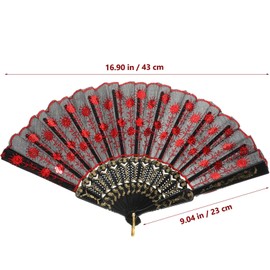 VOSAREA Folding Fan Sequin Peacock Fan Vintage Style Retro Hand Fan Spanish Fan Wedding Party Decoration (Red)