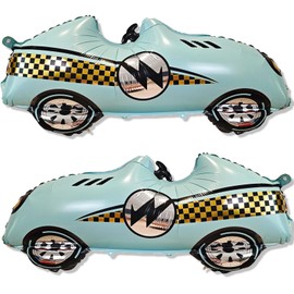 2 Pcs Large Race Car Balloons, 43 Inch Teal Blue Racing Balloons for Race Car Party Decorations Two Fast Birthday Decor