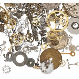 Steampunk Watch Parts and Pieces - 2 oz - 500 Plus Pieces of Tiny Vintage Gears, Wheels, Hands, Crowns, Cogs and Stems for Jewelry and Crafts (2 oz - 500+ Pieces)