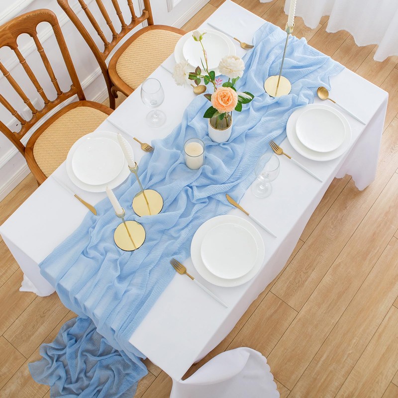 Aoksunova Muslin Wedding Table Runner, Light Blue, 4 m x