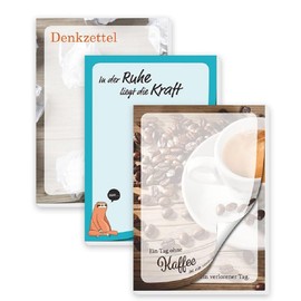 RNKVERLAG - Notepad DIN A6, 3 pieces, memo notes, a day without coffee, in peace, with magnet, notebook set
