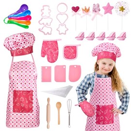 Juego de Cocina y Horneado para Niños, 38PCS Juguete de Repostería para Niñas con Delantal/Gorro Chef/Accesorios Cocina/Decoraciones para Pastel, Rega