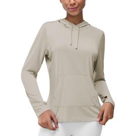 Women's Rash Guard Long Sleeve UV Sun Protection Shirts with Kangaroo Pocket Hoodie UPF 50+ Lightweight SPF Tops for Hiking Oatmeal Flour L