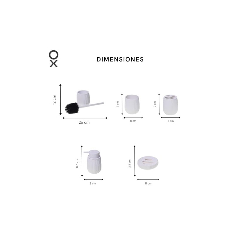 Set de Accesorios para Baño 5 Piezas Texturizado Vertical, Juego