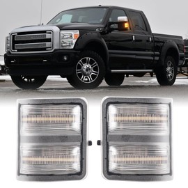 HTZCMOTO LED Side Mirror Turn Signal Lights Compatible with F250 F350 F450 F550 Super Duty 2008-2016, Amber Turn Signal & White Running Parking Lights, Clear Len