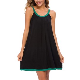 AVIIER Womens Nightgown Soft Cotton Sleeveless Sleep Shirts Wide Strap Nightshirts Full Slip Sleepwear Black S