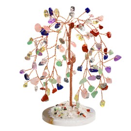 LAIDANLA 7 Chakra Natural Healing Crystal Tree Reiki Money Tree Agate Base Copper Wire Life Feng Shui Energy Tree for Home Office Desk Room Decor Meditation Good Luck Gift