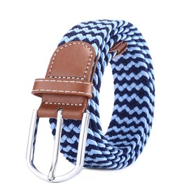 BOZEVON Elastic Woven Belt - Multi-colours Elasticated Braided Stretch Fabric Belt For Men Women Dark Blue and Blue