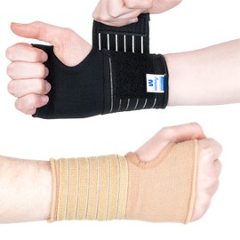 Actesso Elastic Wrist Support with Strap - (M, Black) - Ideal for Sprains, Injury or Sports Use with no Metal bar - Support Without inhibiting Flexibility | Left or Right