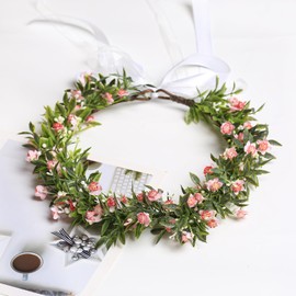 Yili Maizi Babys Breath Girl Pink Flower Crown Artificial Floral Headband Headpieces Headband Hair Wreath Accessories Photo Prop
