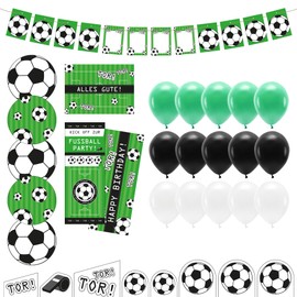 "Football" Children's Birthday Decoration Box - Children's Birthday Football Party Decoration Set with Balloons, Poster, Garland, Cards & Decorative Stand - Birthday Decoration for Boys and Girls