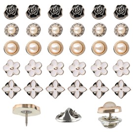 30 Sets No Sew Shirt Buttons, Pearl Buttons for Clothes Detachable Reusable, Shirt Pin Cover Up Button (5 Style)