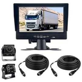 VOJKOREL 7 inch HD Backup Camera System Kit 2 Way Truck Wired Reverse Monitor Kit 7 inch LCD Monitor for Front/Rear View Camera
