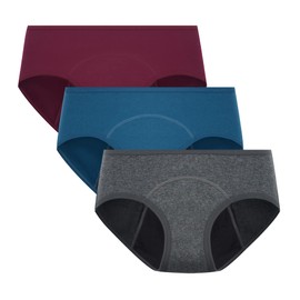 POPKOK Period Underwear Womens Cotton Hipster Postpartum Plus Size Panties 3 Pack(XX-Large, Dark Grey/Dark Blue/Dark Red)