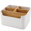 VICDUEKG Desk Organiser, 5 Compartments Bamboo Office Organiser with Pen