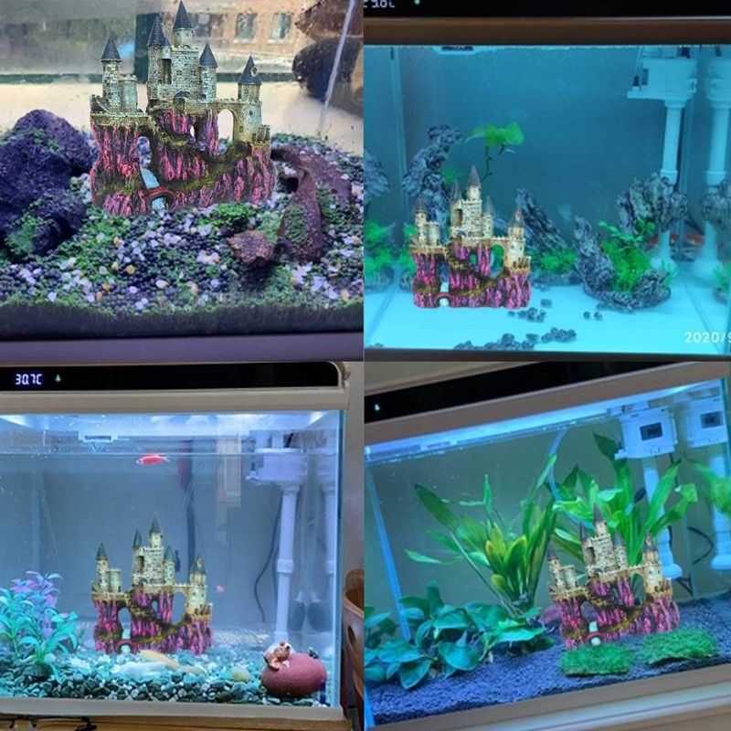 PINVNBY Aquarium Resin Castle Decoration Fish Tank Driftwood Castle Cave
