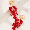 Nautical Seashell and Red Lobster Dangle Earrings, Gold-Tone Statement Jewelry,