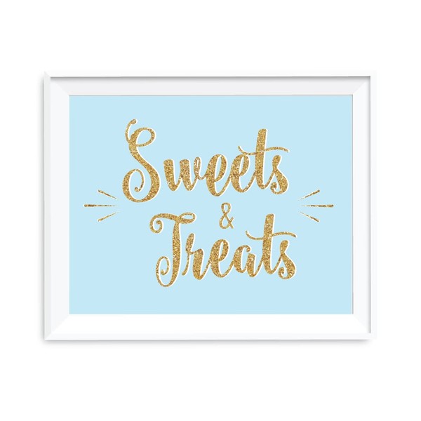 Andaz Press Signature Baby Blue, White, Gold Glittering Boy Baptism Party Collection, 8.5x11-inch Party Sign, Sweets & Treats, 1-Pack