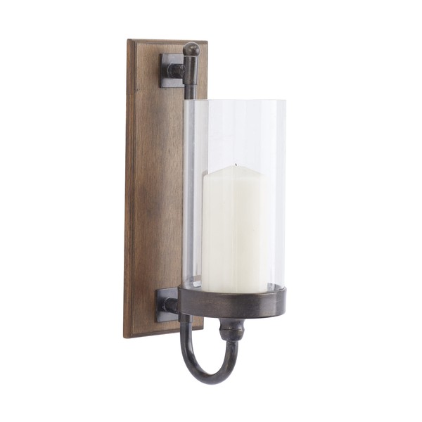 Deco 79 Wood Wall Sconce with Glass Holder, 5" x 8" x 16", Brown