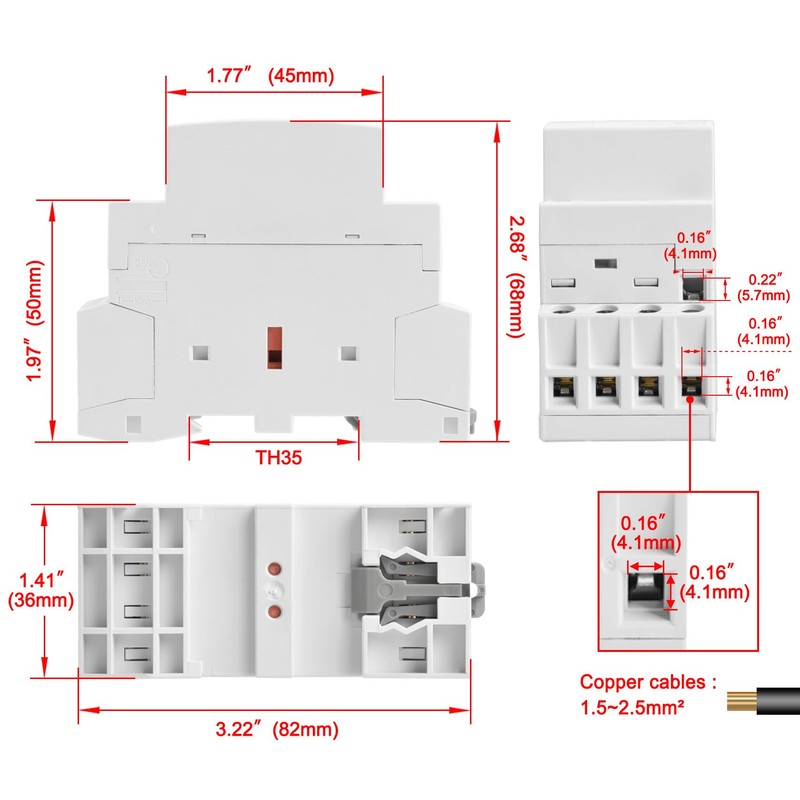 Heschen Household AC Contactor, HSR1-16, Ie 16A, 4 Pole, Four