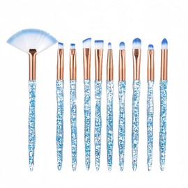 Makeup Brushes Set, 10PCS Crystal Makeup Brushe Professional Glitter Brushes Cute Makeup Brushes Face Cosmetics Blending Synthetic Brush for Foundation,Concealer,Eye Shadow,Blush(Blue)