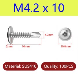 Qrity Self Tapping Screws M4.2 x 10 mm, Drill Tail Self Drilling Screws, Stainless Steel Screws, Round Head Phillips Self Drilling Screws, 100 PCS