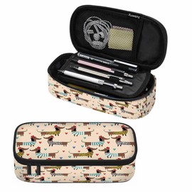 Xuwenz Dog Pencil Case Organizer Dachshunds Footprint Heart Colorful Cartoon Animal Pencil Bag Big Capacity for Office School Student College Adult Teen Gift