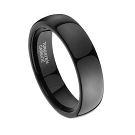 TRUMIUM 6mm Black Rings for Men Women Classic Dome Rings Beveled Edges Engagement Wedding Bands Comfort Fit Size 10