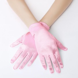 EORUBE 1920s Gloves for Women Wrist Length Short Satin Gloves Party Costume Gloves, pink