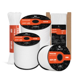 Abma Cord Paracord 4mm 50m 100% Nylon Rope 9 Strands Type III Parachute Cord for DIY, Camping, Survival, Outdoor - Max. 280kg - White