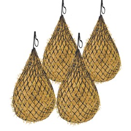 4 Pcs Hay Bags for Horses: 42 inch Long Slow Feed Hay Net for Horses - 2 * 2 inch Holes Mess with Nylon Rope Hanging (Black)
