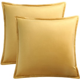 PiccoCasa Decorative Velvet Soft Cushion Covers Pack of 2, Square Solid Throw Pillow Covers for Sofa Couch Bedroom - 40x40cm/16x16 Inches Hidden Zipper Cushion Covers Gold