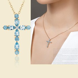 Cross Necklaces for Women, Simple Blue Rhinestone Cross Pendant Necklace Trendy Gold Plated Clavicle Chain Elegant Necklace for Girls Holiday Jewelry Gifts (Blue)